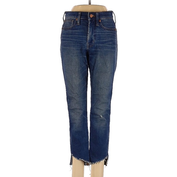 Madewell Jeans Size 24P Blue 10" High Rise Skinny Raw Hem Denim - Picture 1 of 15